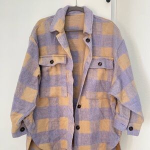 Plaid Button-Up Jacket in Purple and Tan
